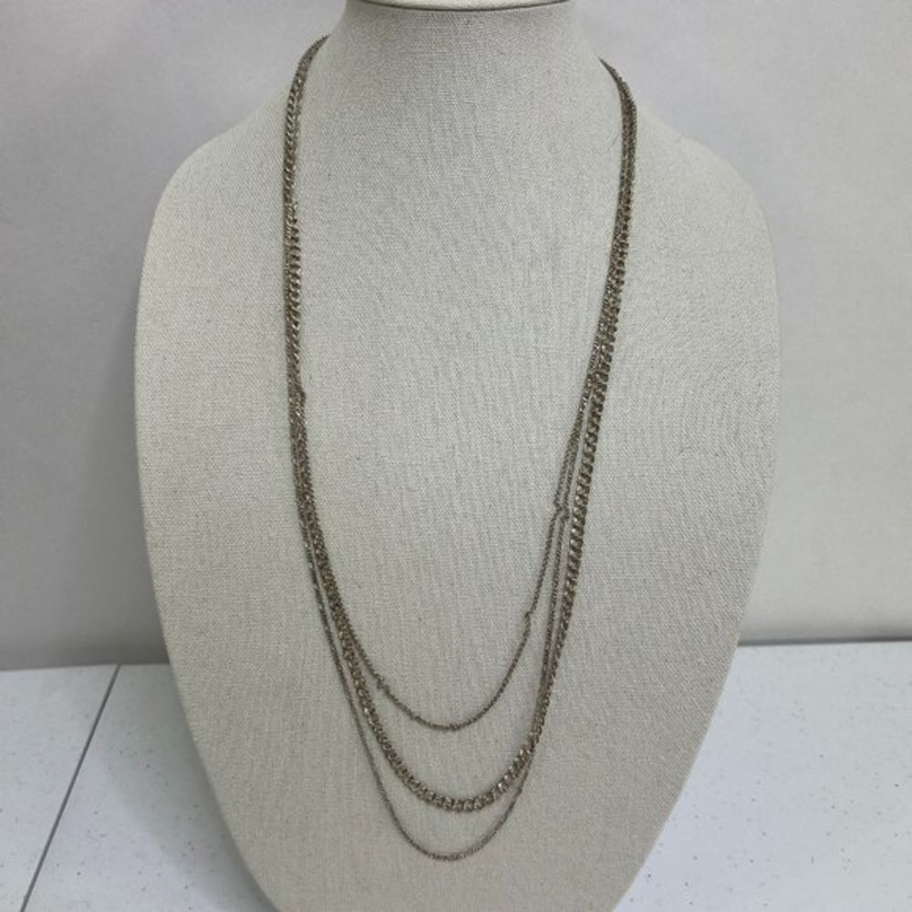 Stella & Dot Chain Necklace Multi Strand Long Silver Tone 3 Strand 30‎ Inch